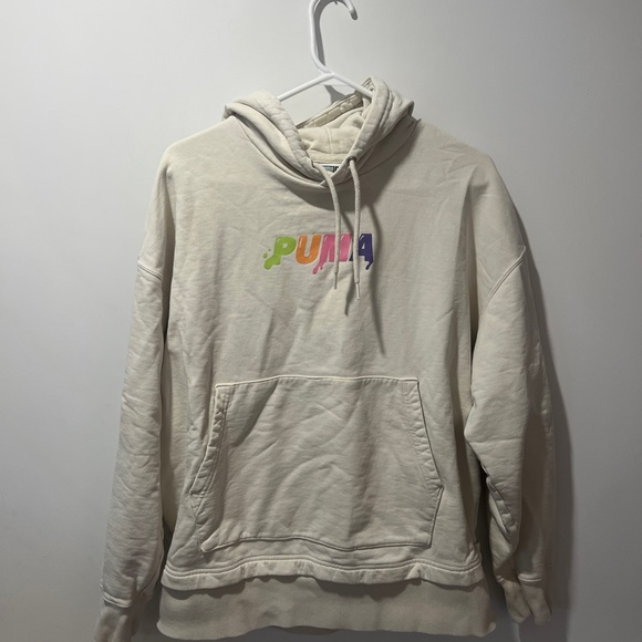 PUMA Men's Unisex Off-White Hoodie with Multicolor Logo size Medium - Picture 10 of 10